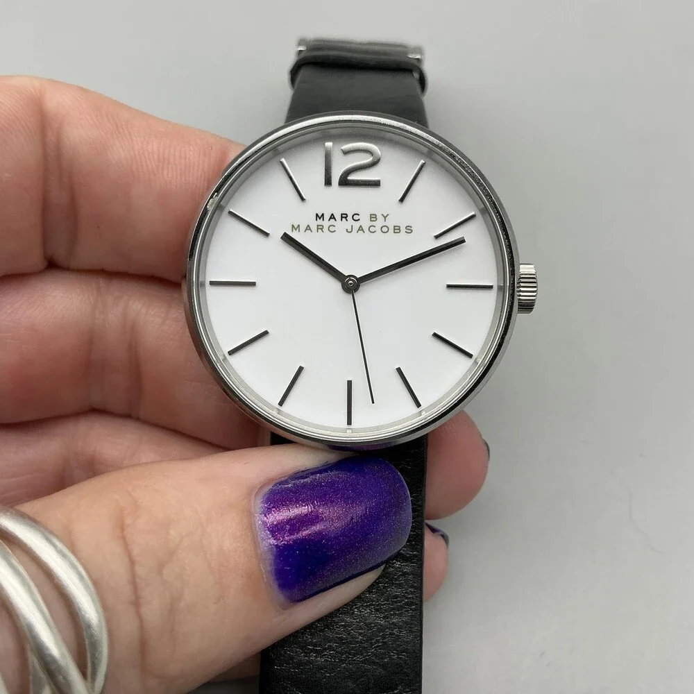 Marc By Marc Jacobs Womens Watch 36mm White Dial Black Leather New Battery